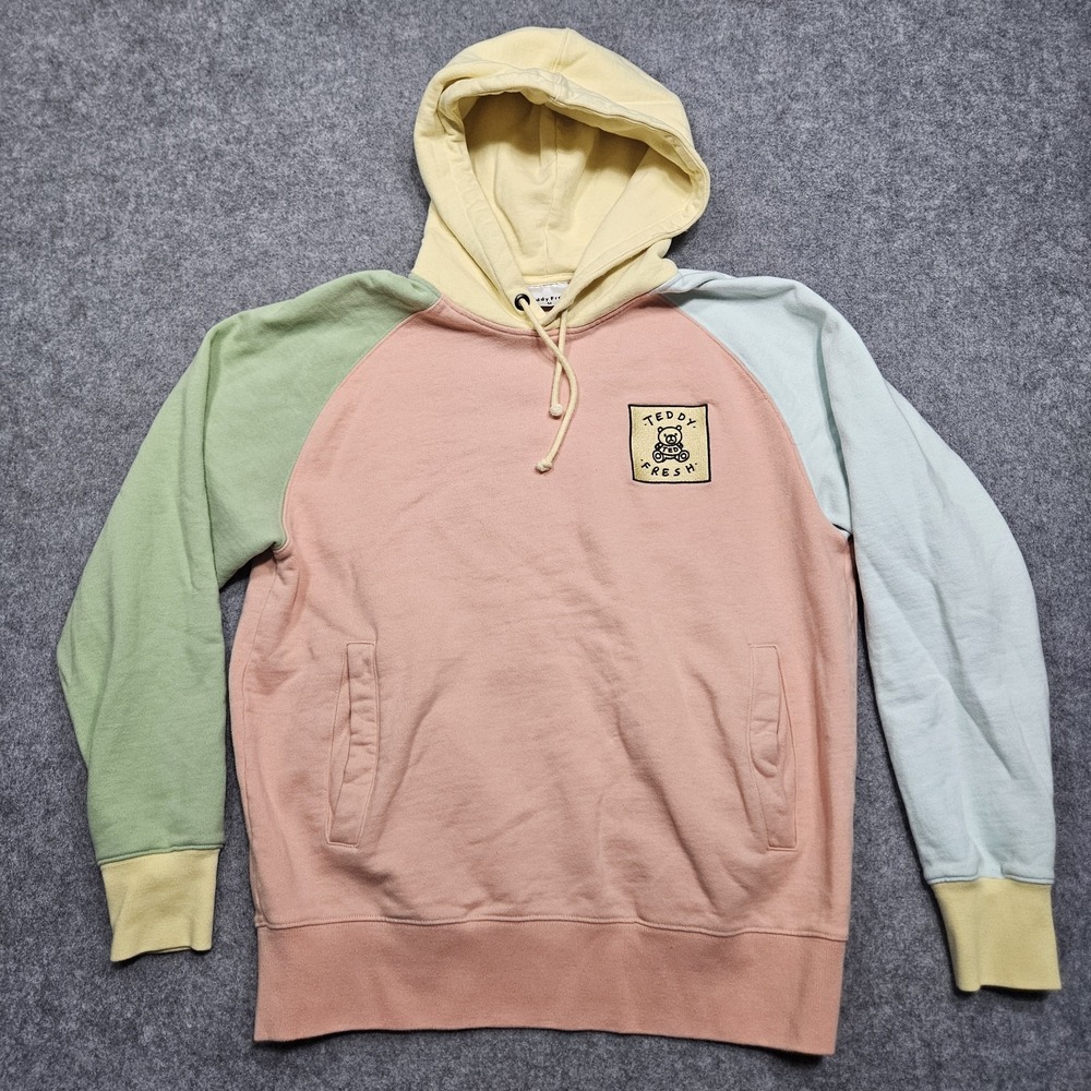 Teddy Fresh Hoodie Men's Medium‎ Blue Colorblock Hooded Sweatshirt Pullover Logo